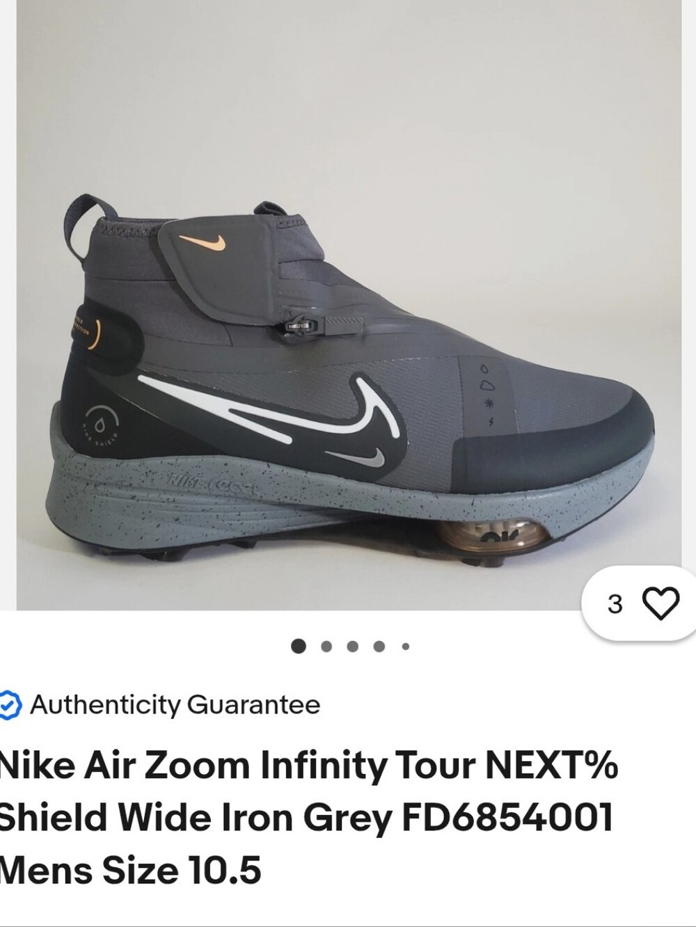 Nike Grey and Black Shielded Golf Shoe with Peach Accents